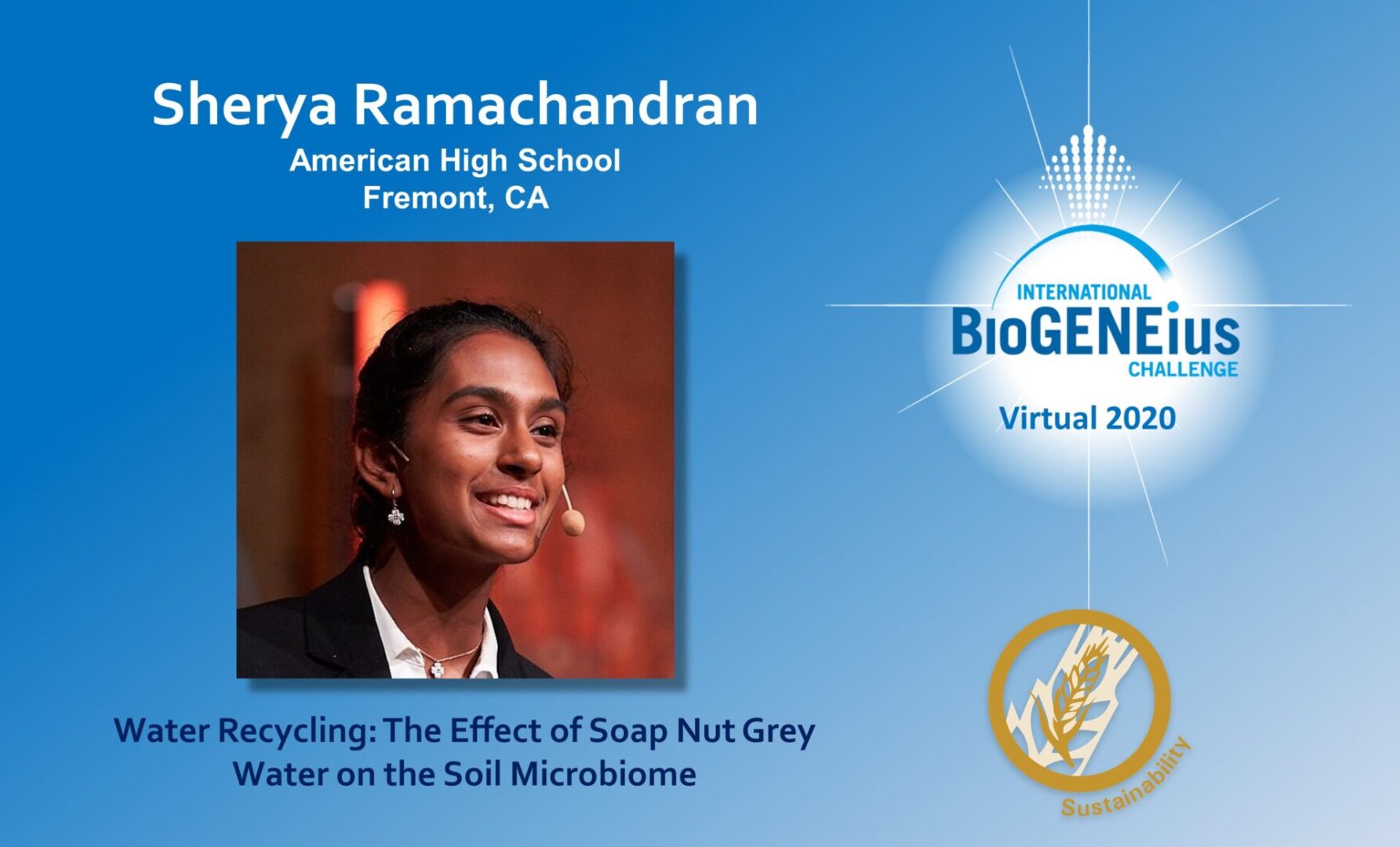 Student Maya Ramachandran presents her research on greywater recycling.